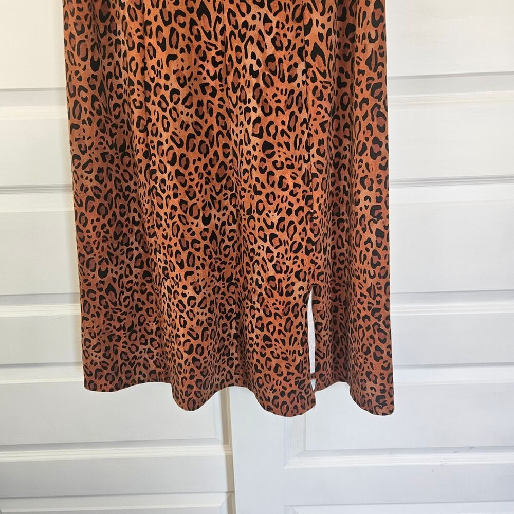 Ava & Viv Leopard Print Midi Dress - Plus Size 2XL - V-Neck A-Line with Slit - Picture 2 of 7
